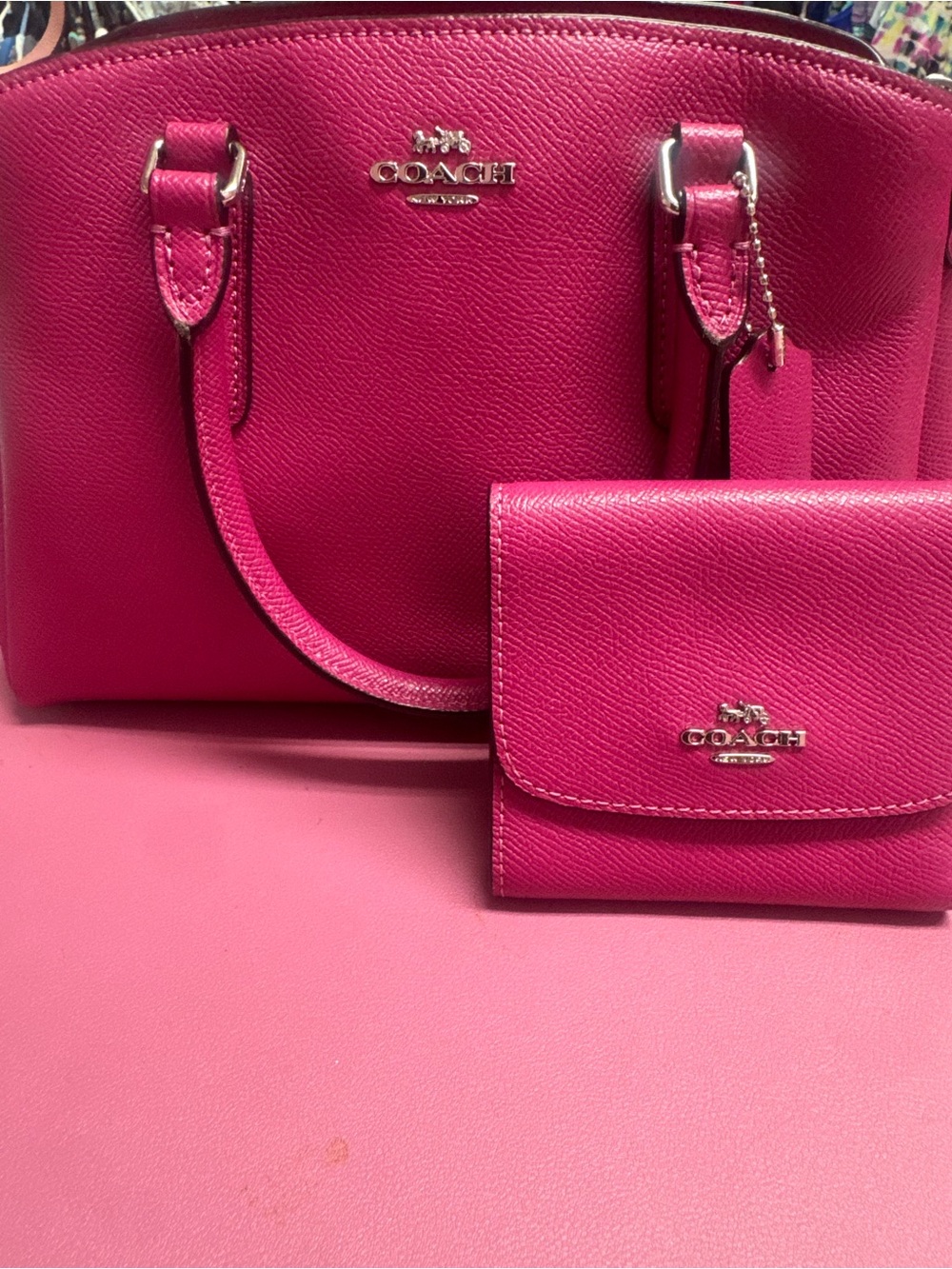 Coach Hot Pink Leather Satchel with Matching Wallets - Picture 5 of 5
